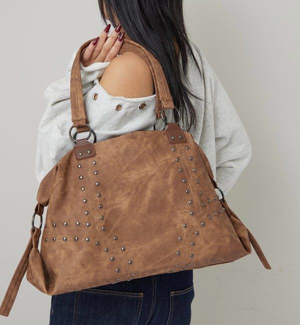  「STUDDED BOSTON BAG」|トートバッグ|キャメル