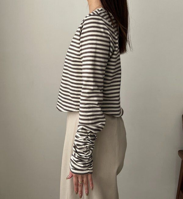  「バックUネッククロップボーダーTシャツ」|Tシャツ・カットソー|