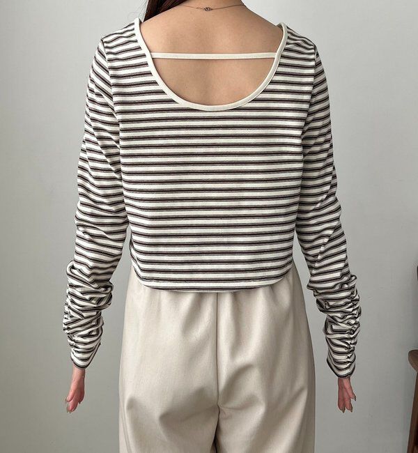  「バックUネッククロップボーダーTシャツ」|Tシャツ・カットソー|