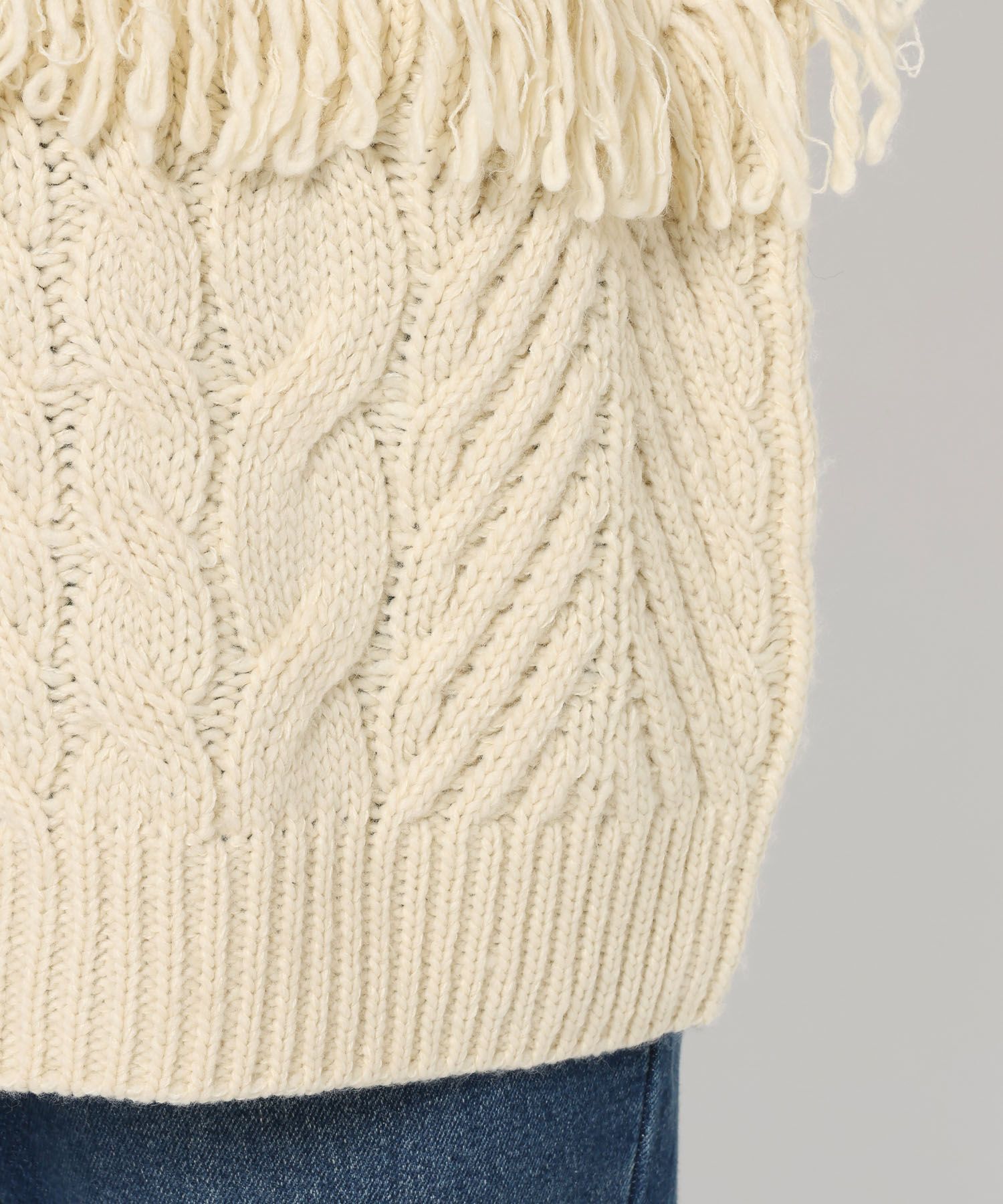 LOWRYS FARM「ケーブルフリンジLONG丈」|ニット・セーター|