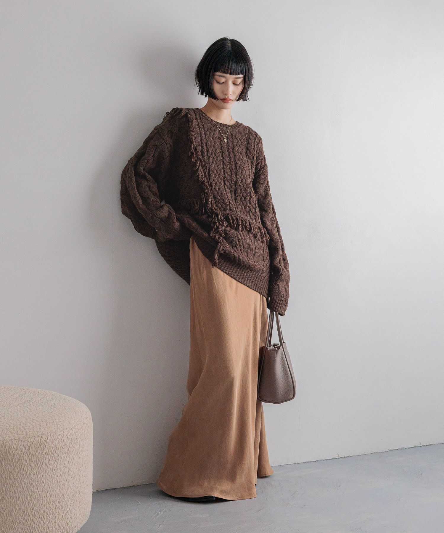 LOWRYS FARM「ケーブルフリンジLONG丈」|ニット・セーター|