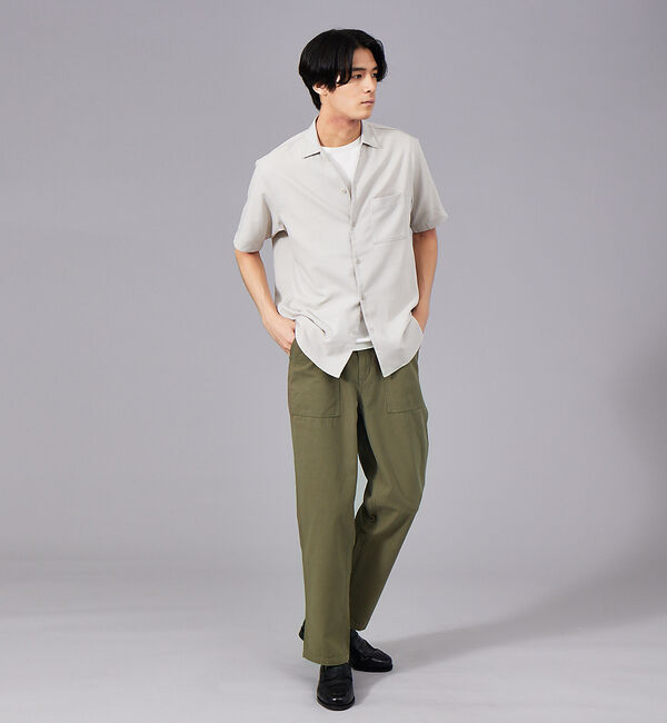 ABAHOUSE「Vネック スキッパー リネンライク 半袖 シャツ」|シャツ・ブラウス|