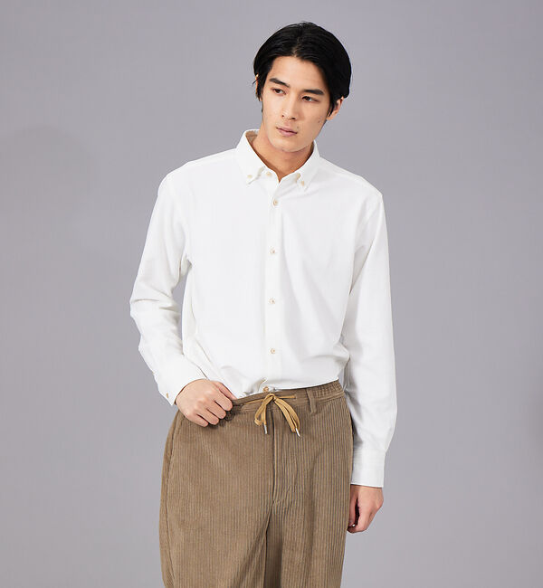 ABAHOUSE「【多機能】ナローストライプ サッカー ボタンダウン シャツ」|シャツ・ブラウス|ホワイト