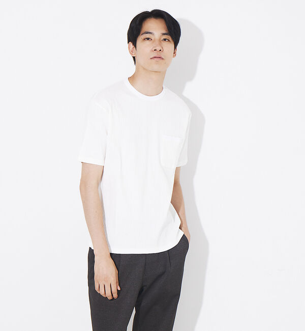 ABAHOUSE「ULTIMA 針抜き フライス クルーネック 半袖 ポケット Tシャツ」|Tシャツ・カットソー|ホワイト