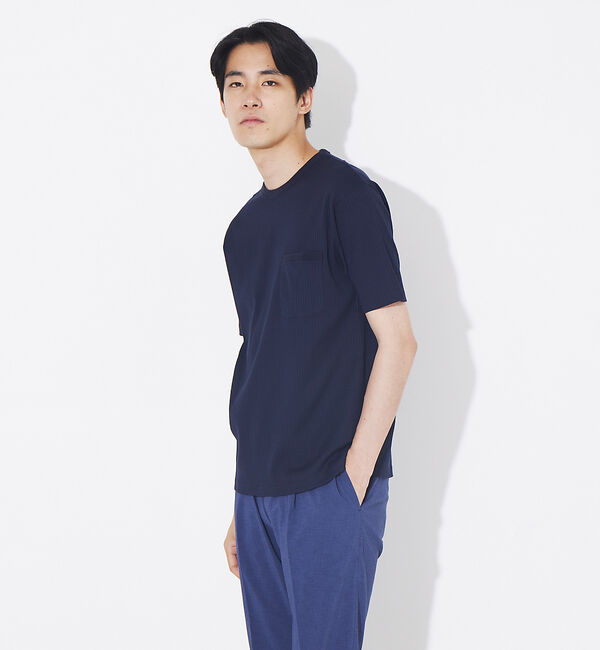 ABAHOUSE「ULTIMA 針抜き フライス クルーネック 半袖 ポケット Tシャツ」|Tシャツ・カットソー|ネイビー