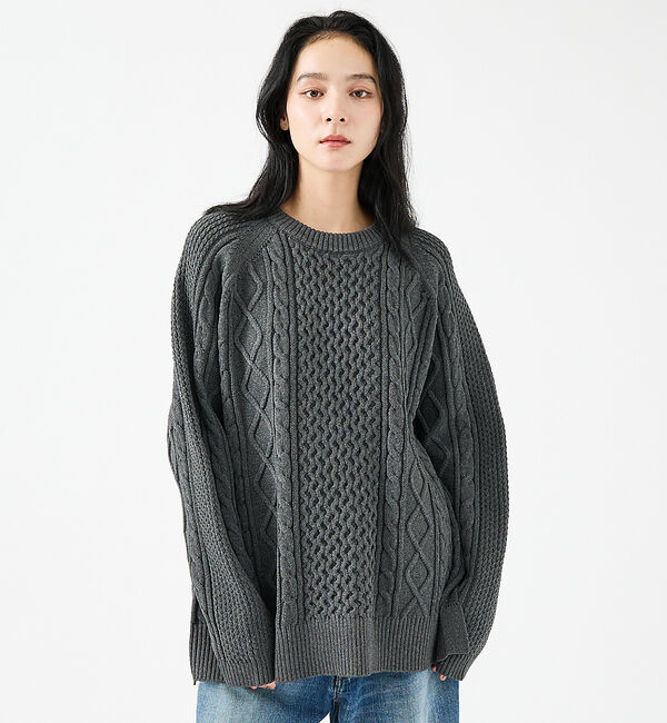 ABAHOUSE「【FORTUNA/フォルトゥナ】ECOTEC-Knit/ケーブル柄ニットプルオー」|ニット・セーター|