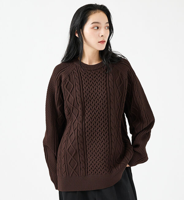 ABAHOUSE「【FORTUNA/フォルトゥナ】ECOTEC-Knit/ケーブル柄ニットプルオー」|ニット・セーター|ブラウン