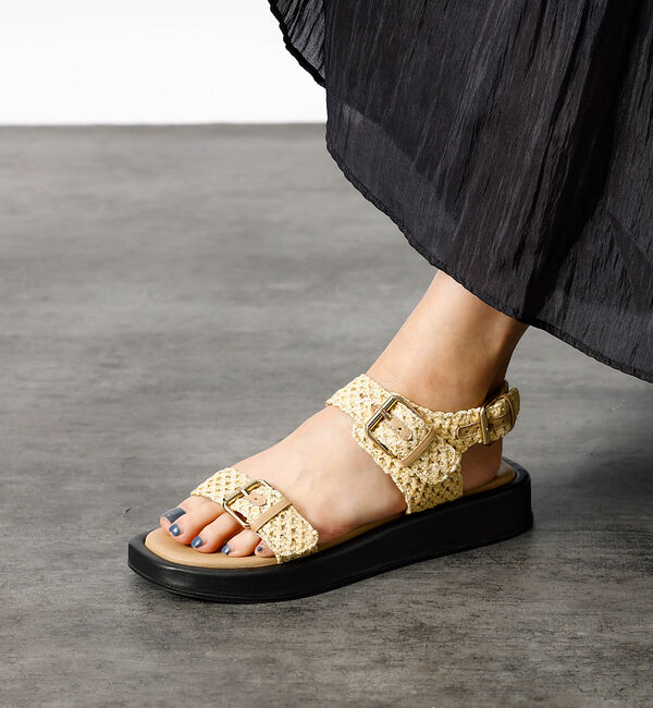 Rouge vif「【PAOLO BOVE / パオロ ボーヴ】ラフィアベルトサンダル / 厚底サン」|サンダル|