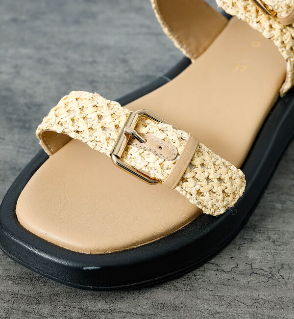 Rouge vif「【PAOLO BOVE / パオロ ボーヴ】ラフィアベルトサンダル / 厚底サン」|サンダル|