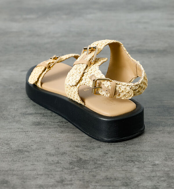 Rouge vif「【PAOLO BOVE / パオロ ボーヴ】ラフィアベルトサンダル / 厚底サン」|サンダル|