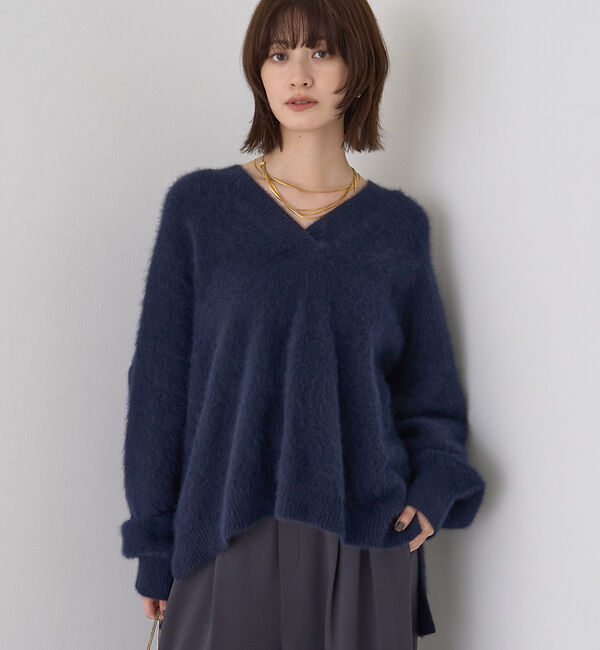 Rouge vif「フォックスウールVネックスリットニットプルオーバー」|ニット・セーター|ネイビー