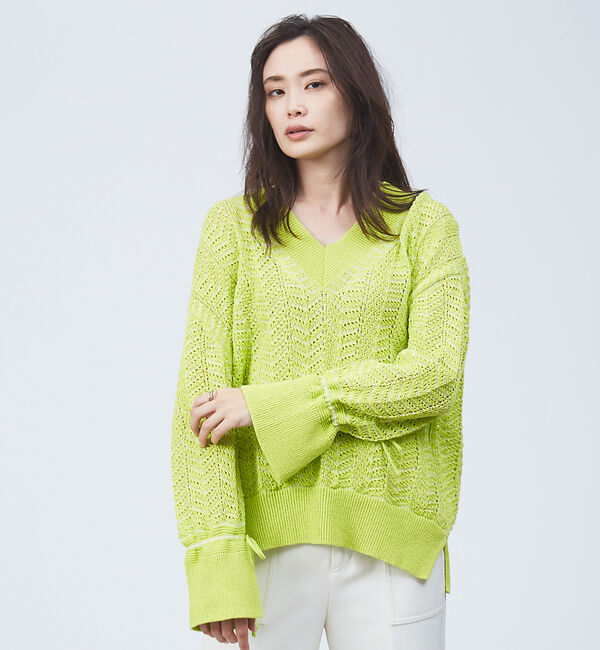 qualite「変形スリーブヘリンボーンニット」|ニット・セーター|