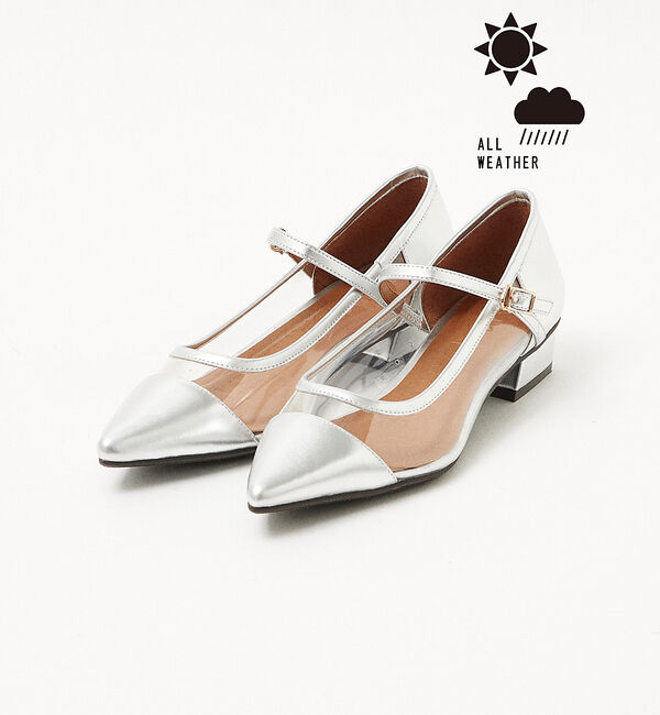 AU BANNISTER「【晴雨兼用】メリージェーンフラットパンプス」|レインシューズ|シルバー