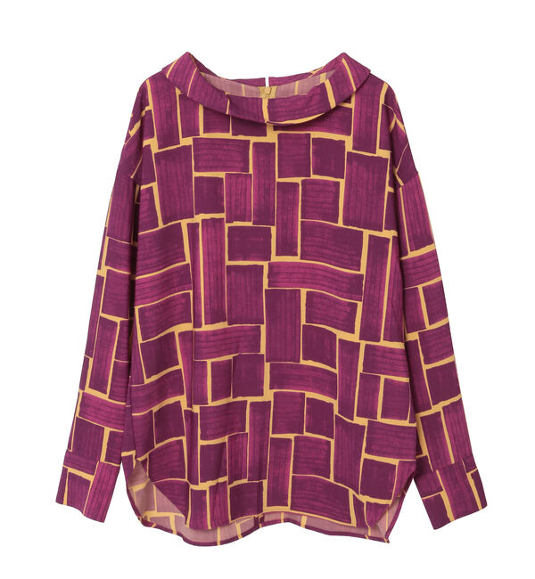 TIARA「ブラッシュマークプリントハイネックブラウス」|シャツ・ブラウス|ボルドー