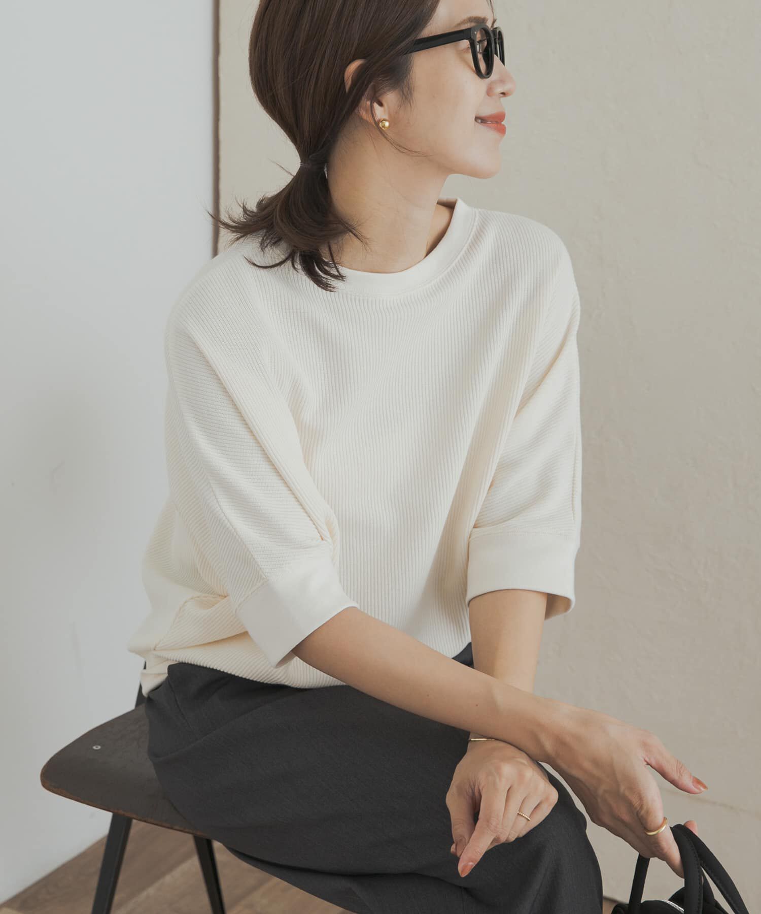 URBAN RESEARCH DOORS「タックフライスワイドTシャツ」|Tシャツ・カットソー|ナチュラル