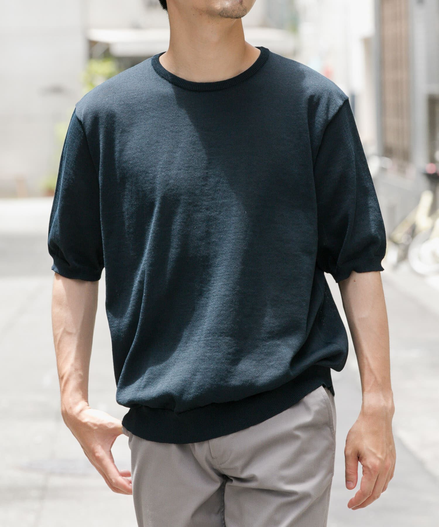 URBAN RESEARCH ROSSO「『UR TECH ひやサラクール』AIRDRY半袖クルーニット」|ニット・セーター|ネイビー
