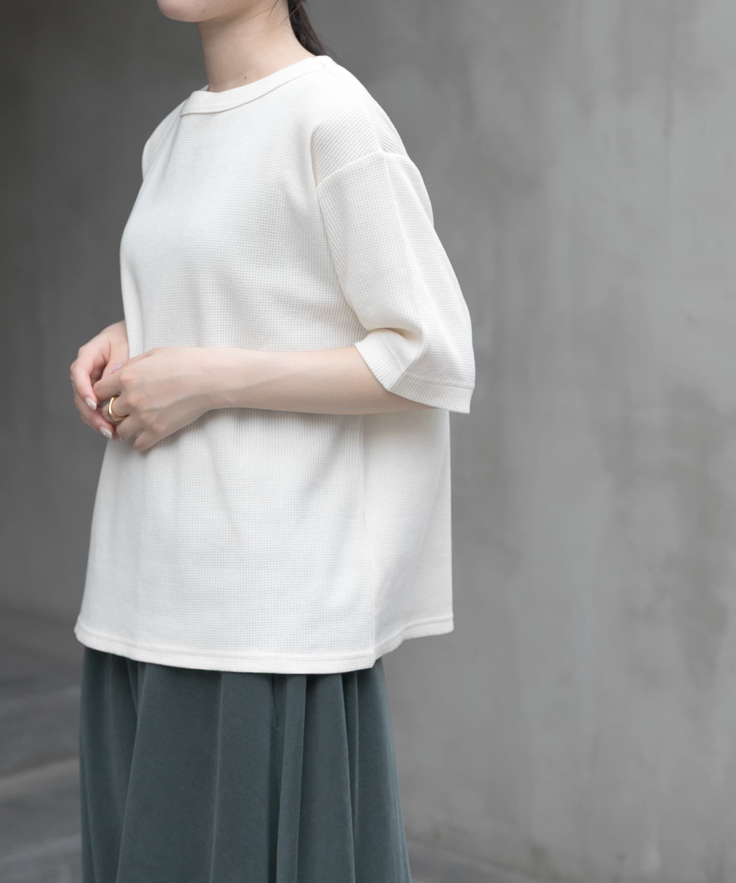 URBAN RESEARCH DOORS「FORK&SPOON　ミニワッフル5分袖Tシャツ」|Tシャツ・カットソー|