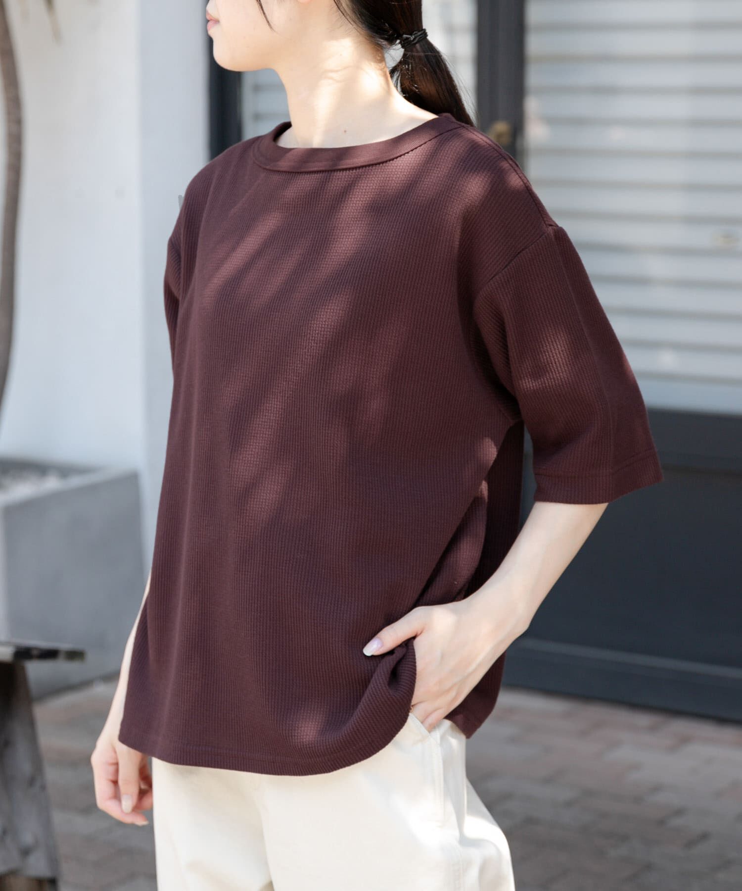 URBAN RESEARCH DOORS「FORK&SPOON　ミニワッフル5分袖Tシャツ」|Tシャツ・カットソー|