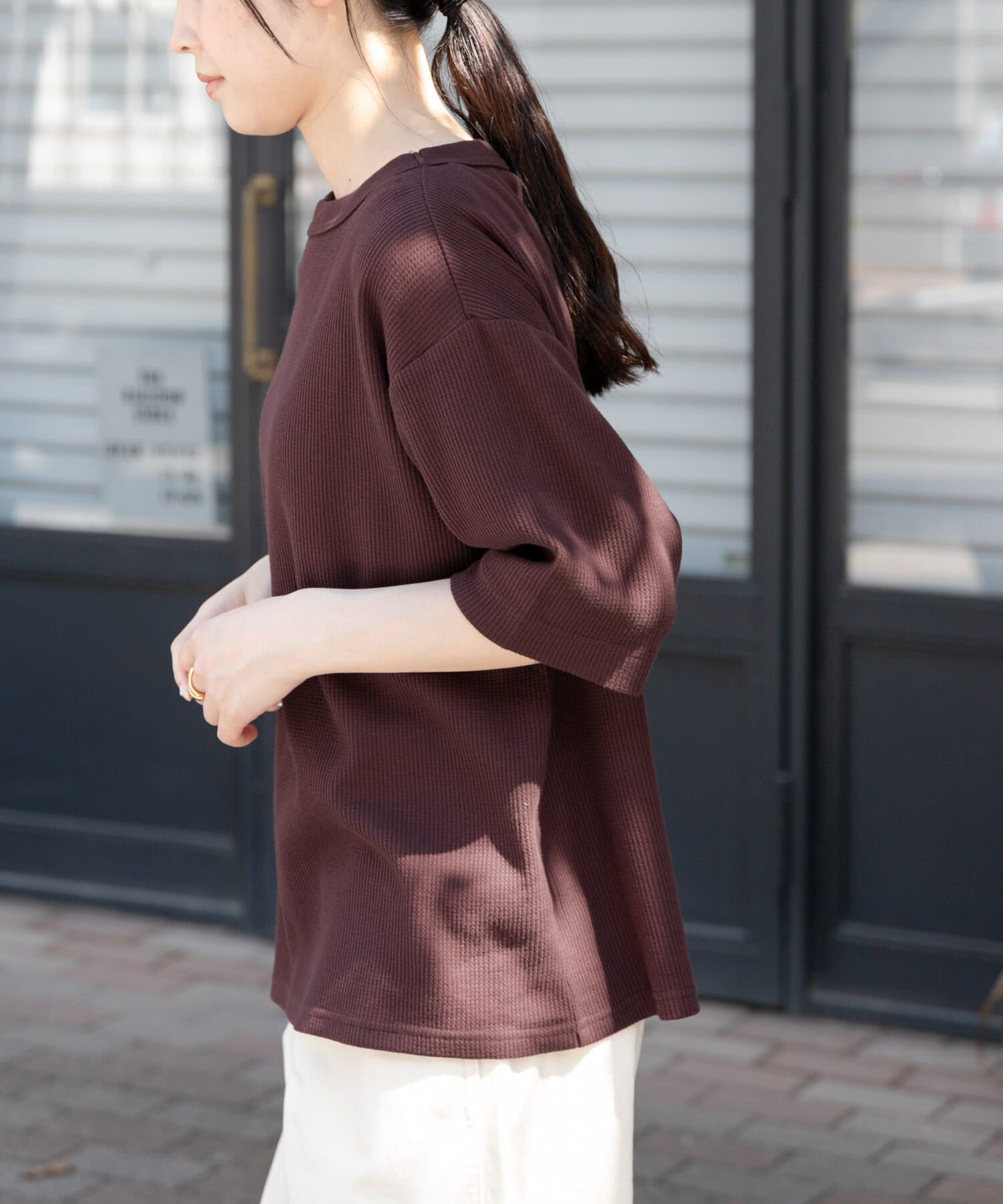 URBAN RESEARCH DOORS「FORK&SPOON　ミニワッフル5分袖Tシャツ」|Tシャツ・カットソー|