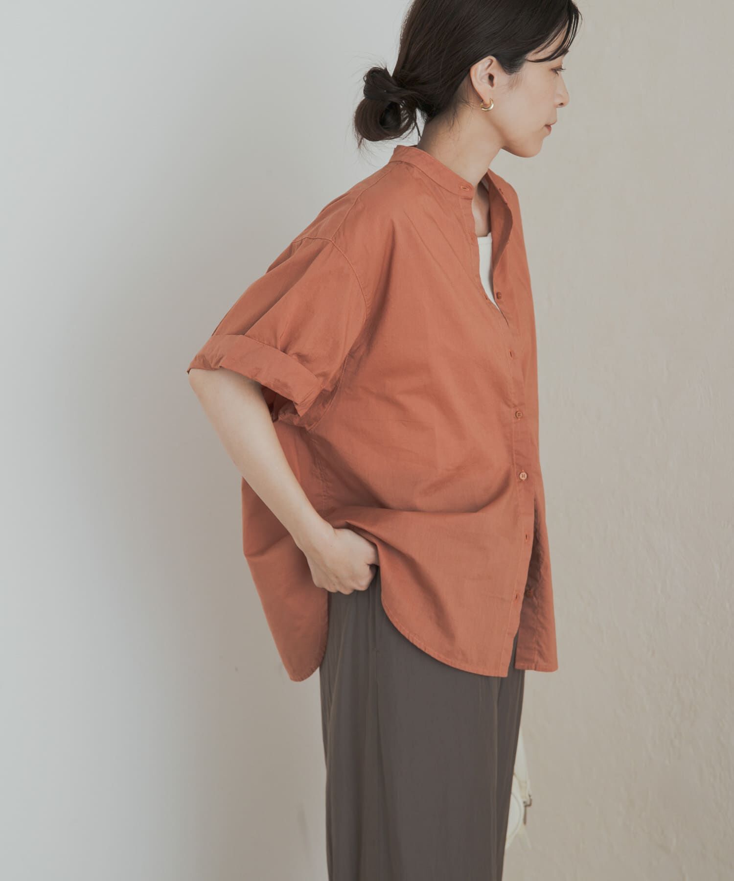 URBAN RESEARCH DOORS「製品染めロールスリーブブラウス」|シャツ・ブラウス|オレンジ