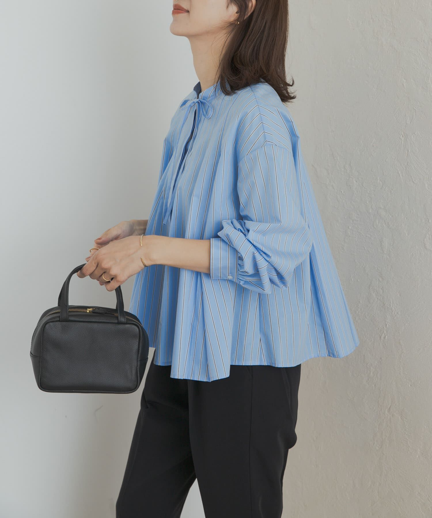 URBAN RESEARCH DOORS「ストライプリボンフレアブラウス」|シャツ・ブラウス|ブルー系その他