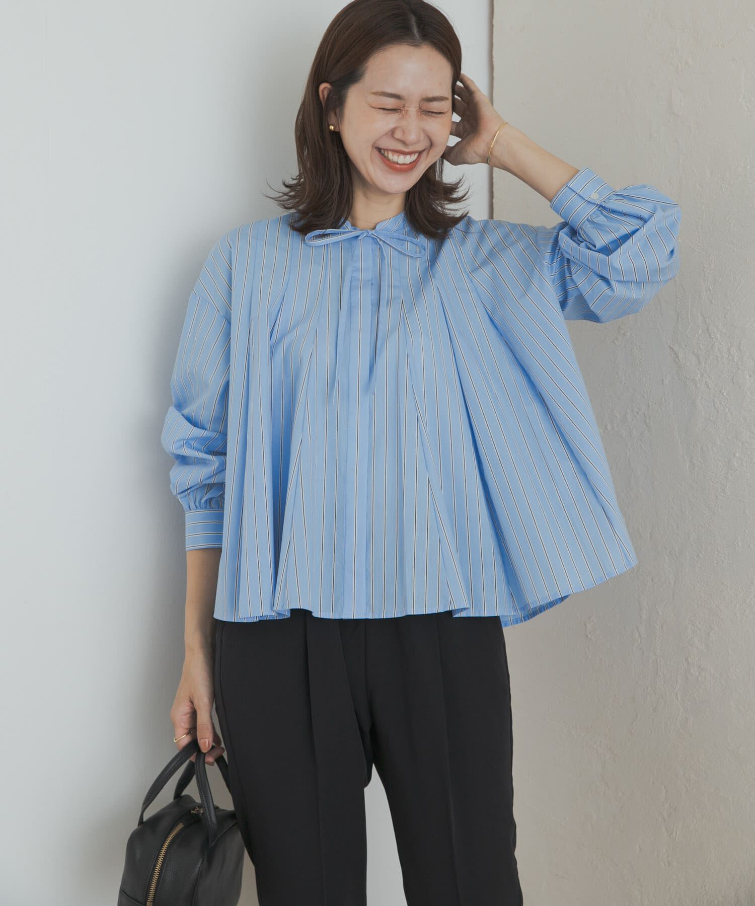 URBAN RESEARCH DOORS「ストライプリボンフレアブラウス」|シャツ・ブラウス|