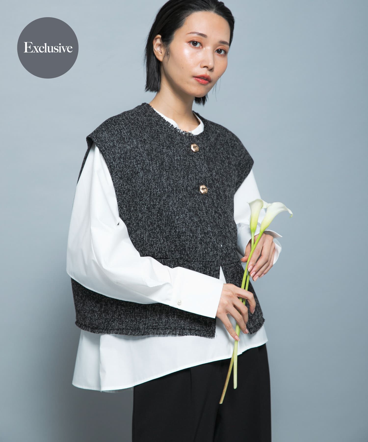 URBAN RESEARCH ROSSO「『別注』CHIGNON&times;ROSSO　ツイードショートベスト」|ベスト・ジレ|ブラック
