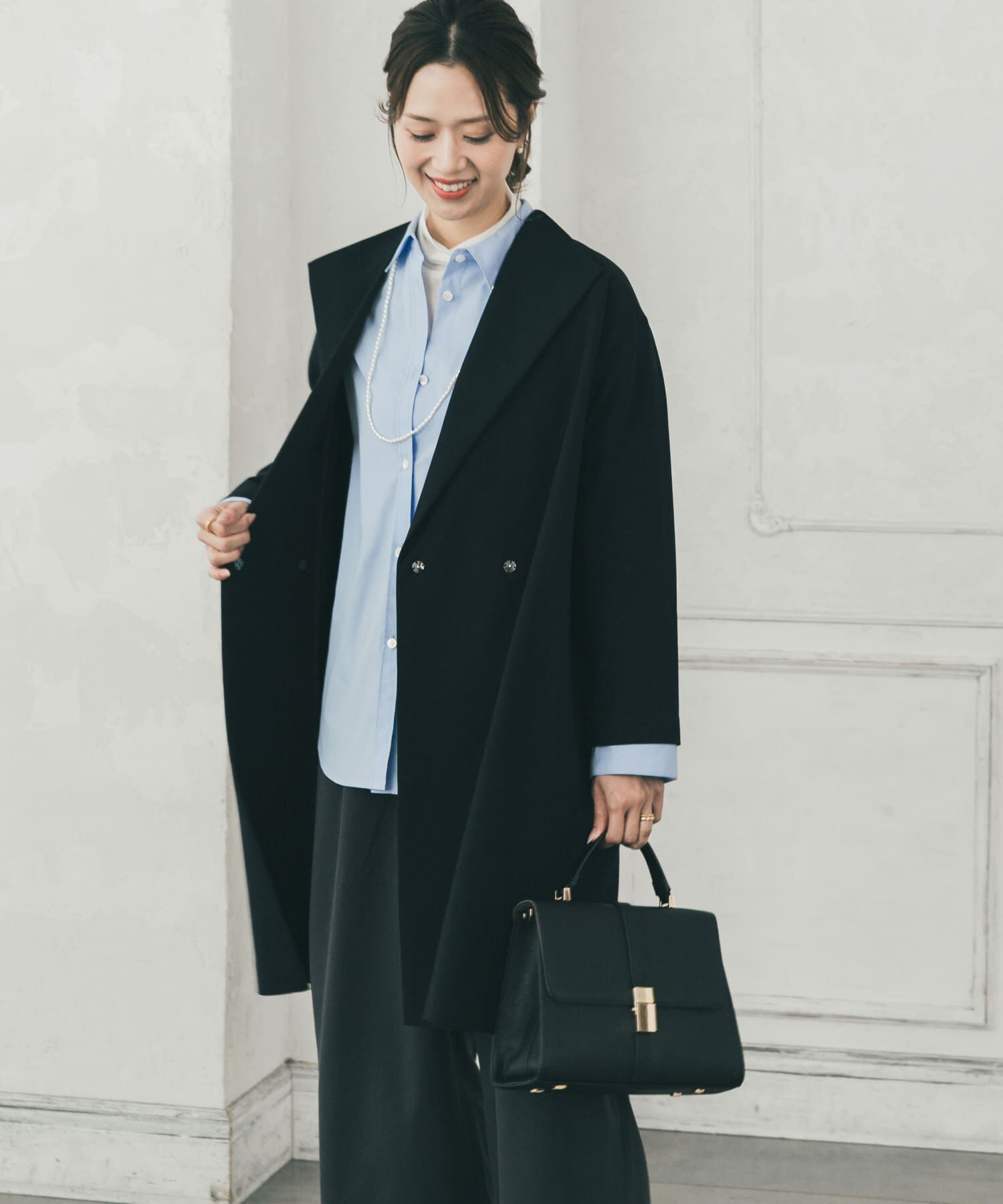 URBAN RESEARCH DOORS「『WEB限定』ダブルクロスガウンコート」|ノーカラーコート|