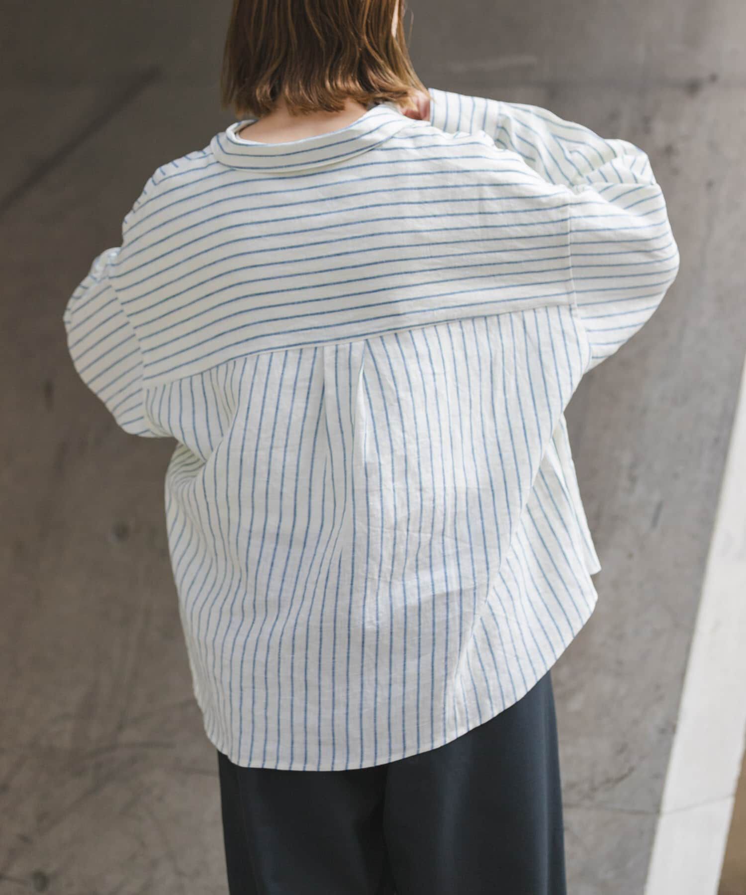 URBAN RESEARCH DOORS「FORK&SPOON　フレンチリネンクロップドワイドシャツ」|シャツ・ブラウス|