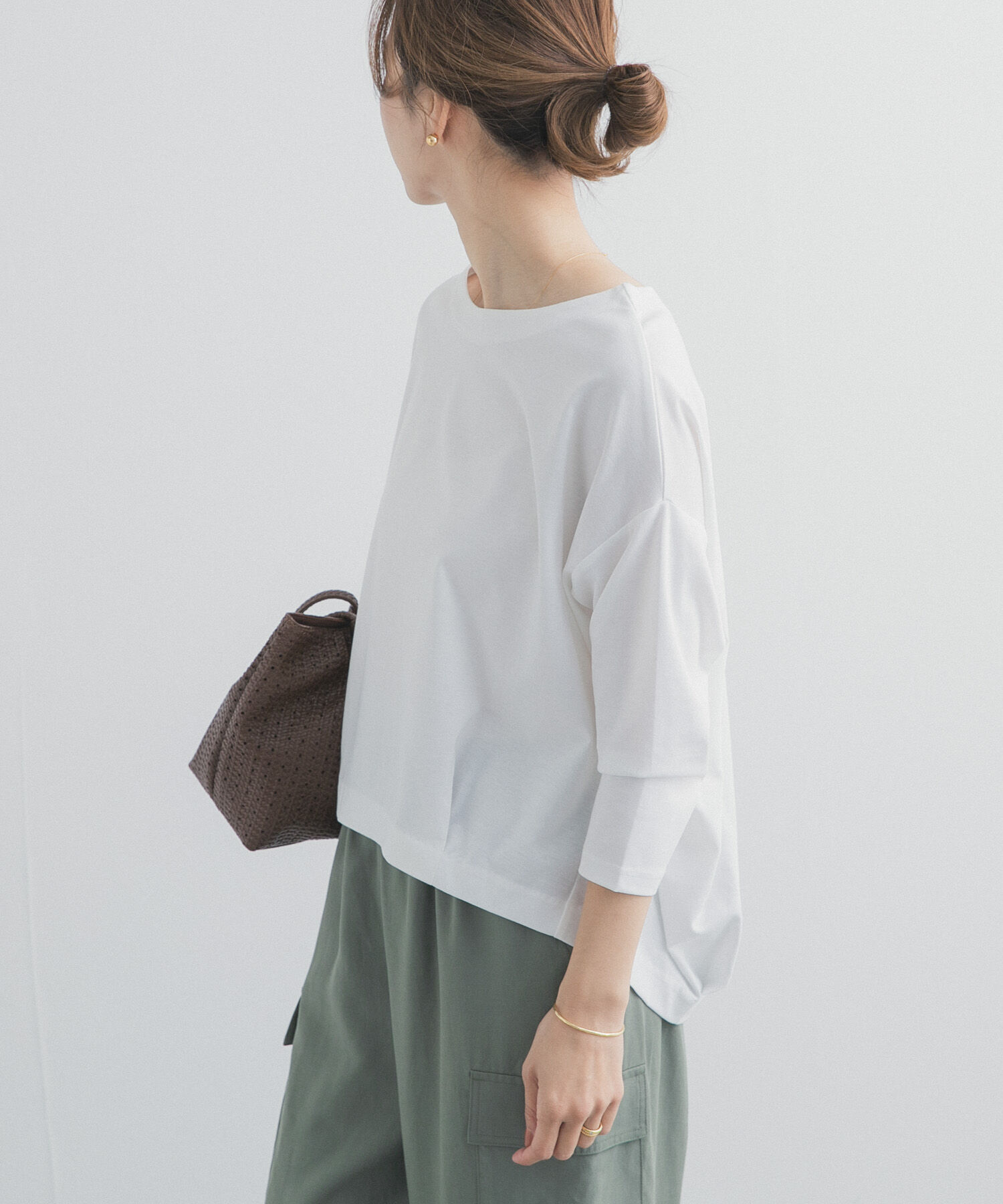 URBAN RESEARCH DOORS「コットンバックタック7分袖プルオーバー」|Tシャツ・カットソー|