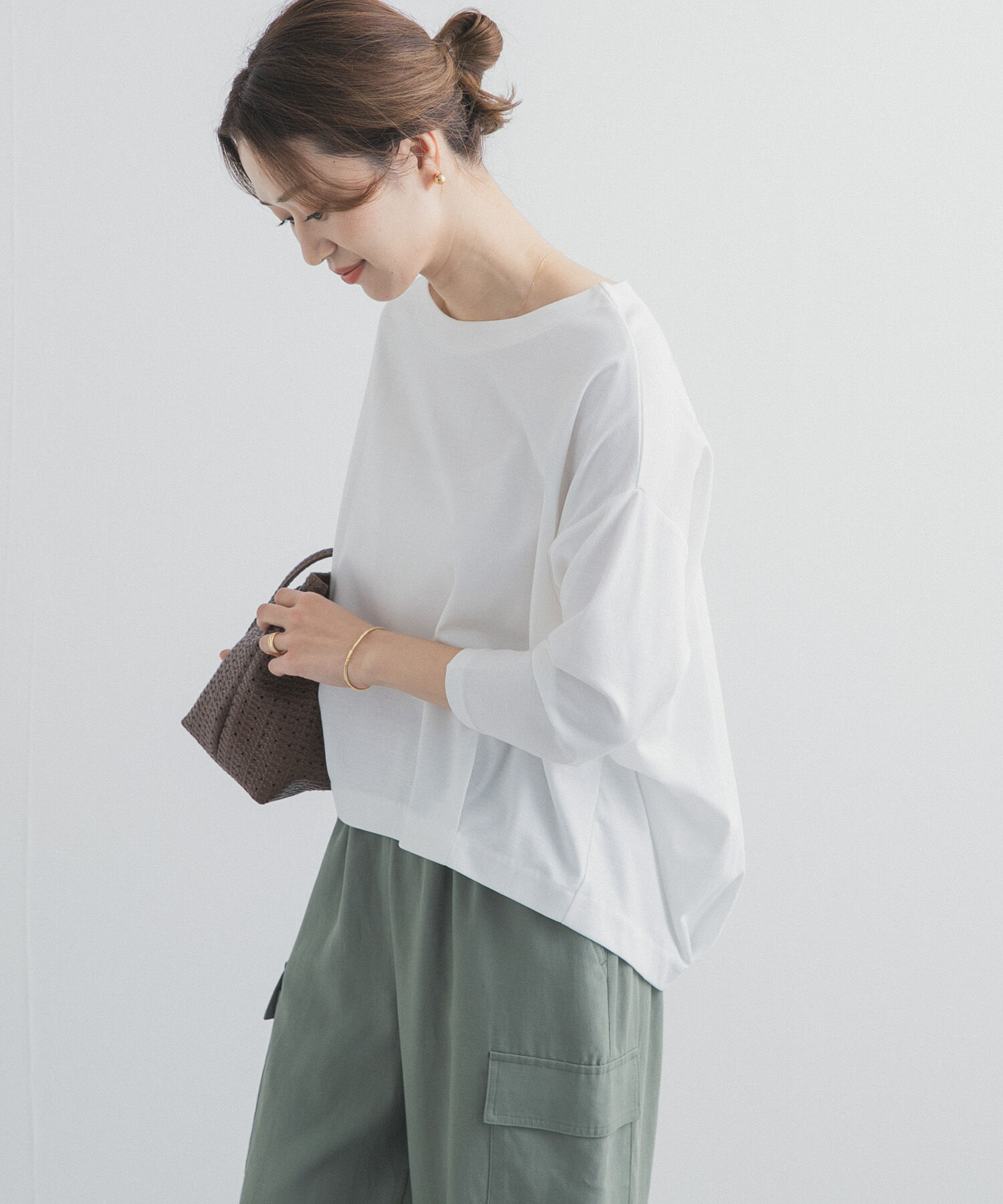 URBAN RESEARCH DOORS「コットンバックタック7分袖プルオーバー」|Tシャツ・カットソー|