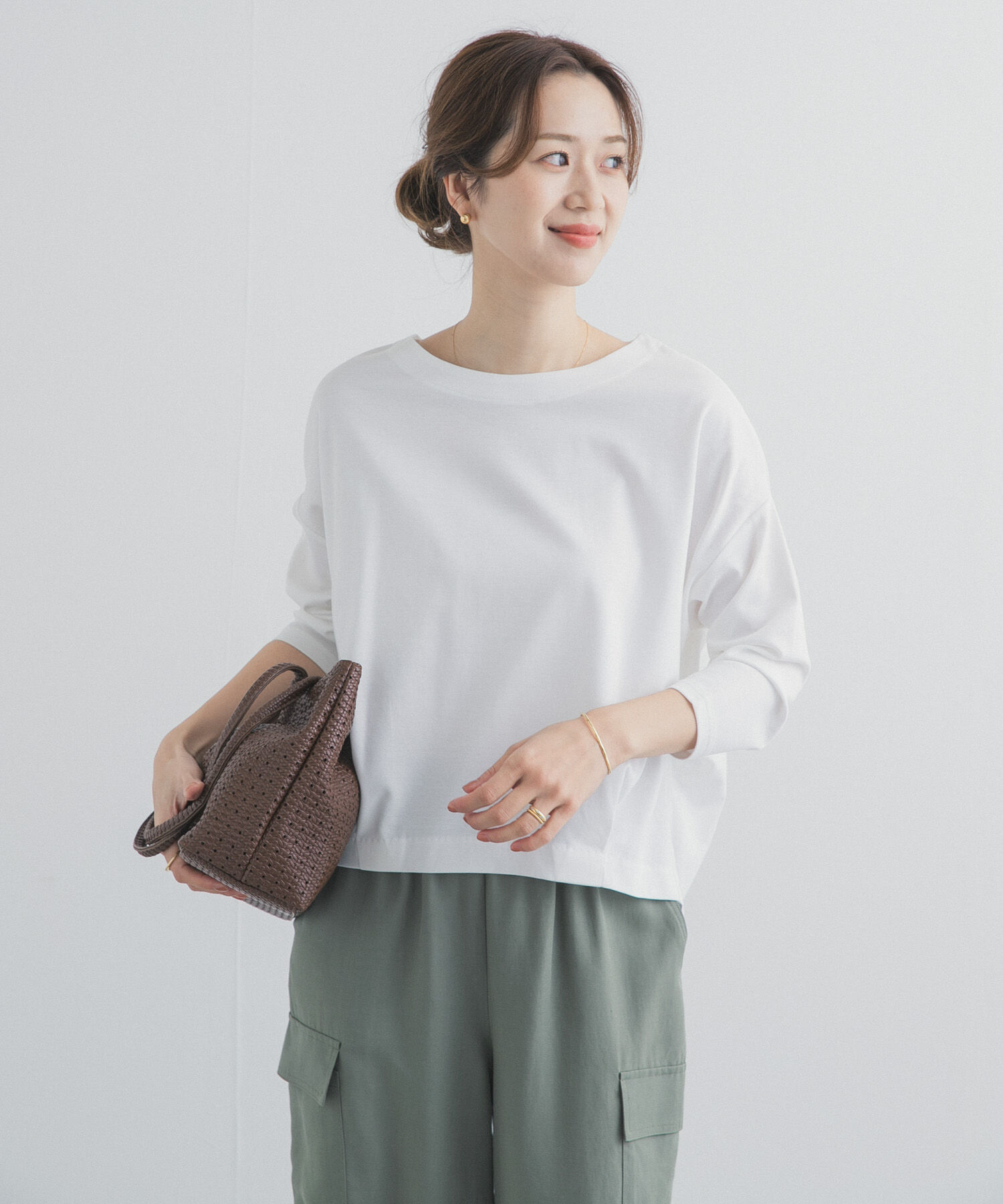 URBAN RESEARCH DOORS「コットンバックタック7分袖プルオーバー」|Tシャツ・カットソー|