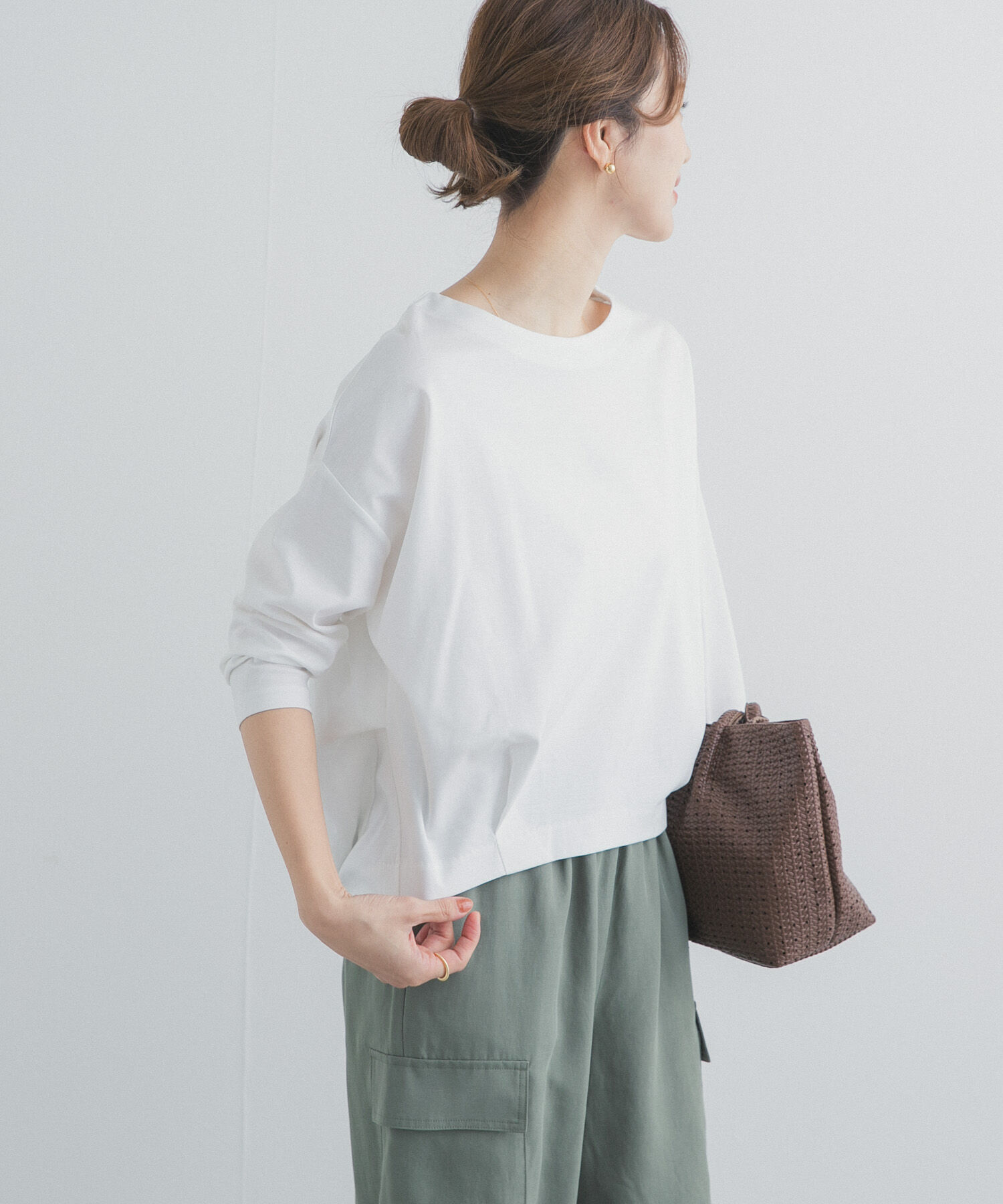 URBAN RESEARCH DOORS「コットンバックタック7分袖プルオーバー」|Tシャツ・カットソー|