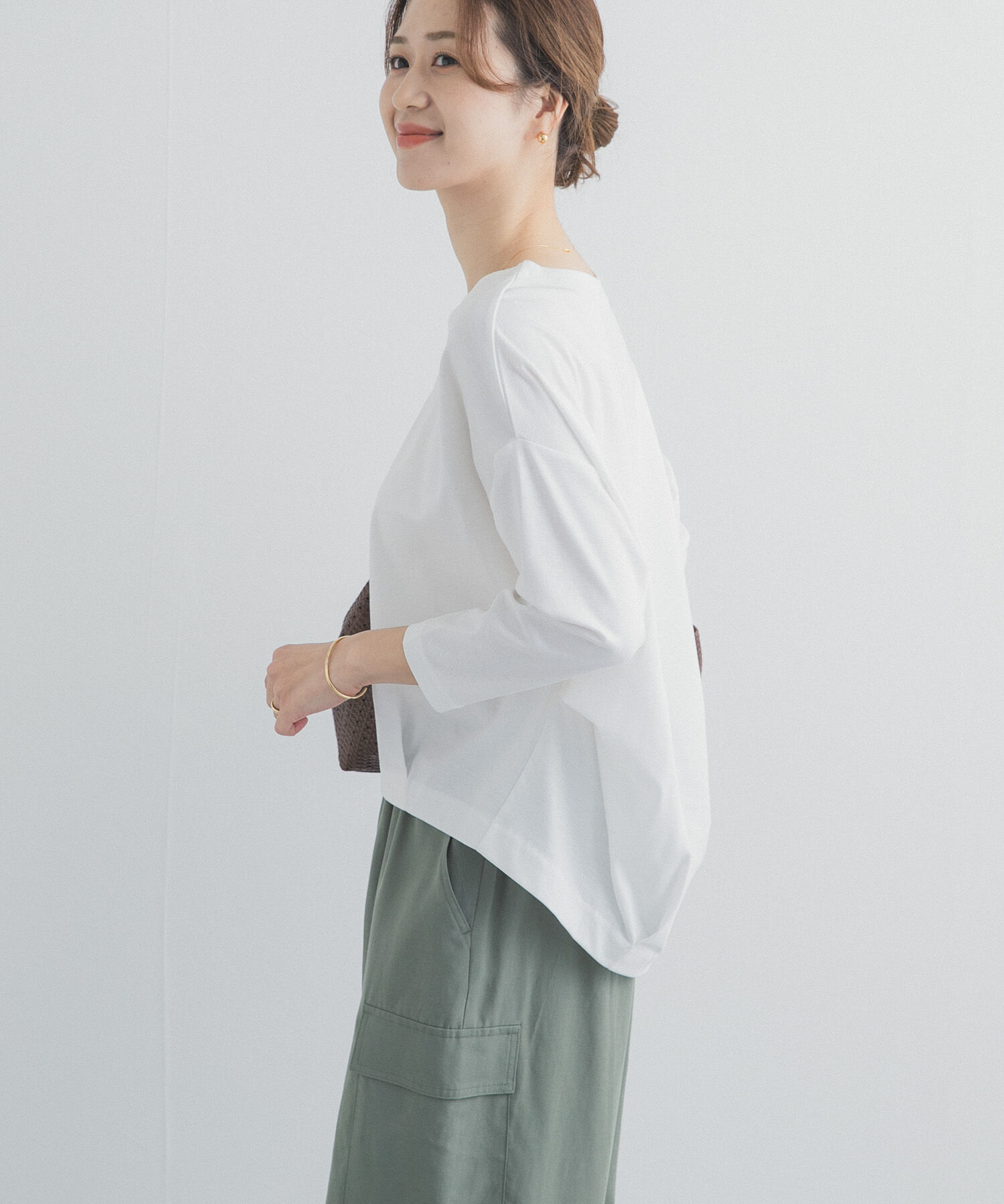 URBAN RESEARCH DOORS「コットンバックタック7分袖プルオーバー」|Tシャツ・カットソー|