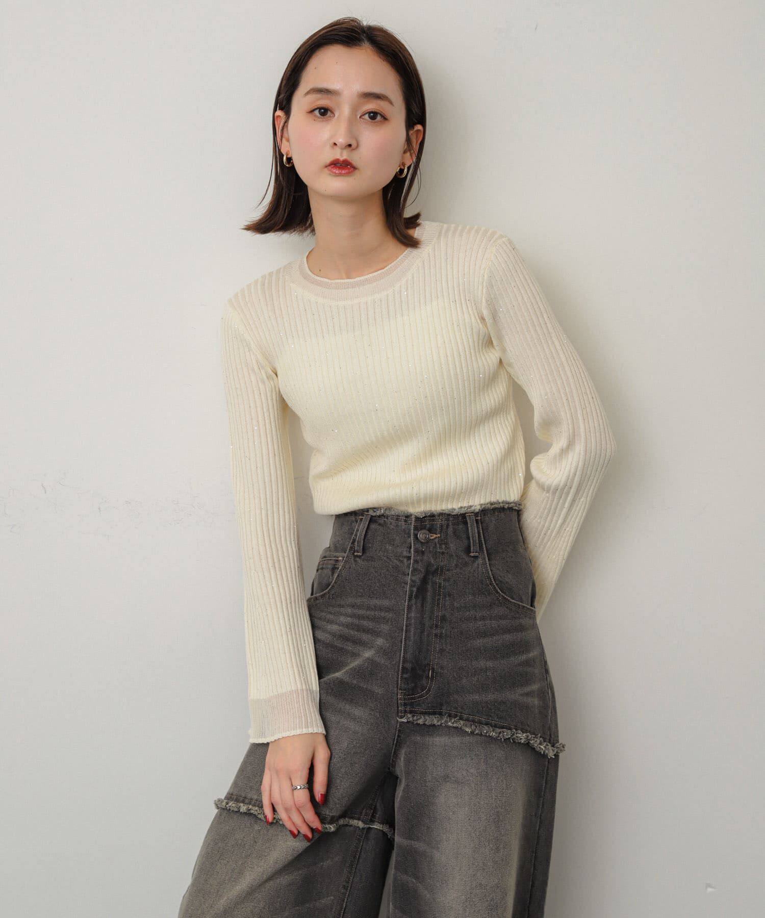 SENSE OF PLACE by URBAN RESEARCH「『洗濯可』スパンコールバイカラーコンパクトセーター」|ニット・セーター|