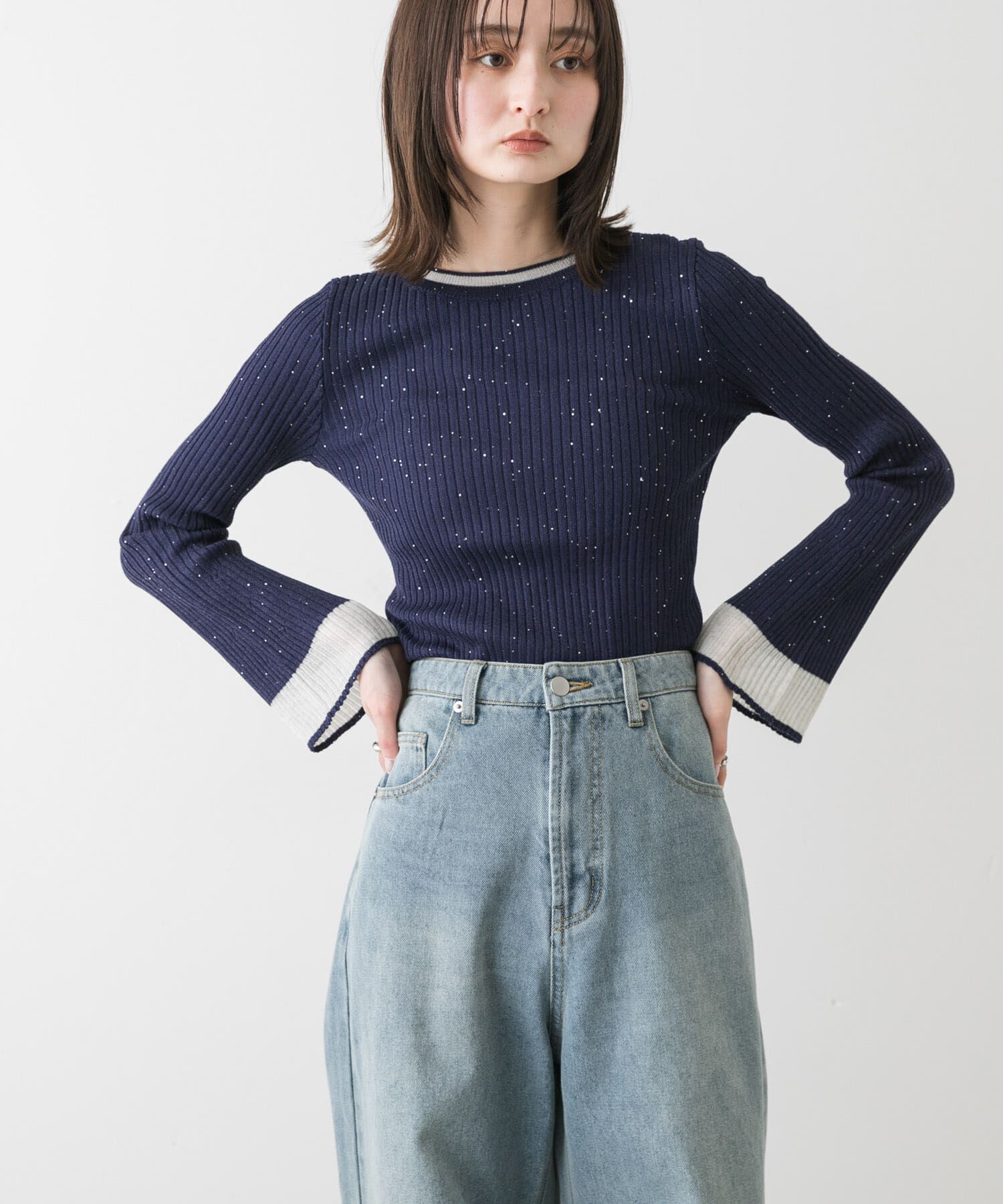 SENSE OF PLACE by URBAN RESEARCH「『洗濯可』スパンコールバイカラーコンパクトセーター」|ニット・セーター|