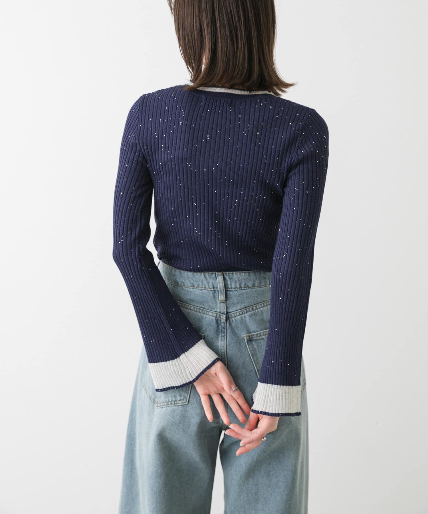 SENSE OF PLACE by URBAN RESEARCH「『洗濯可』スパンコールバイカラーコンパクトセーター」|ニット・セーター|