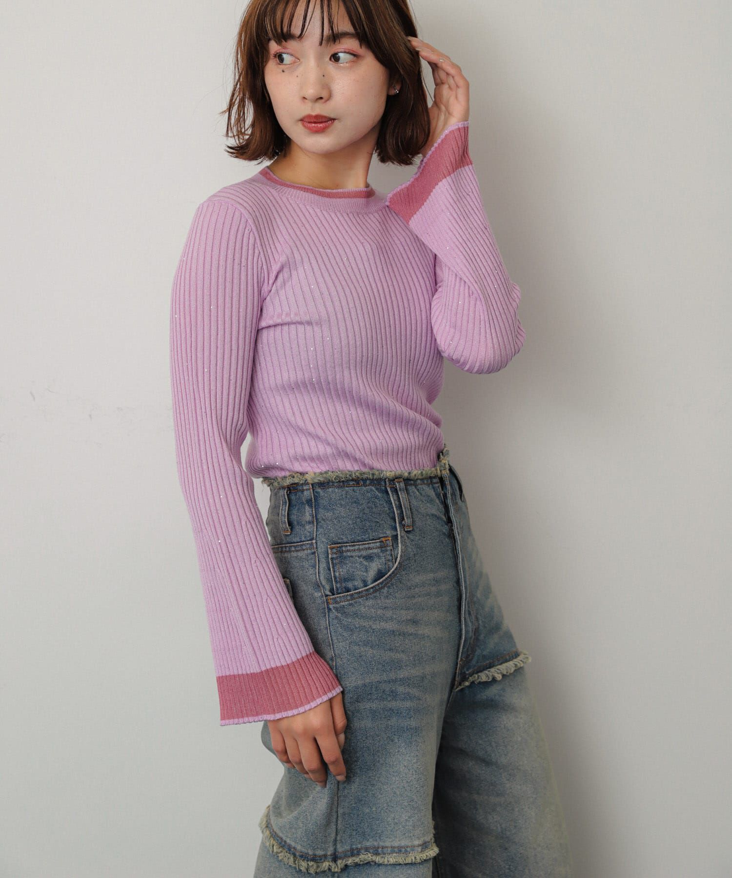 SENSE OF PLACE by URBAN RESEARCH「『洗濯可』スパンコールバイカラーコンパクトセーター」|ニット・セーター|