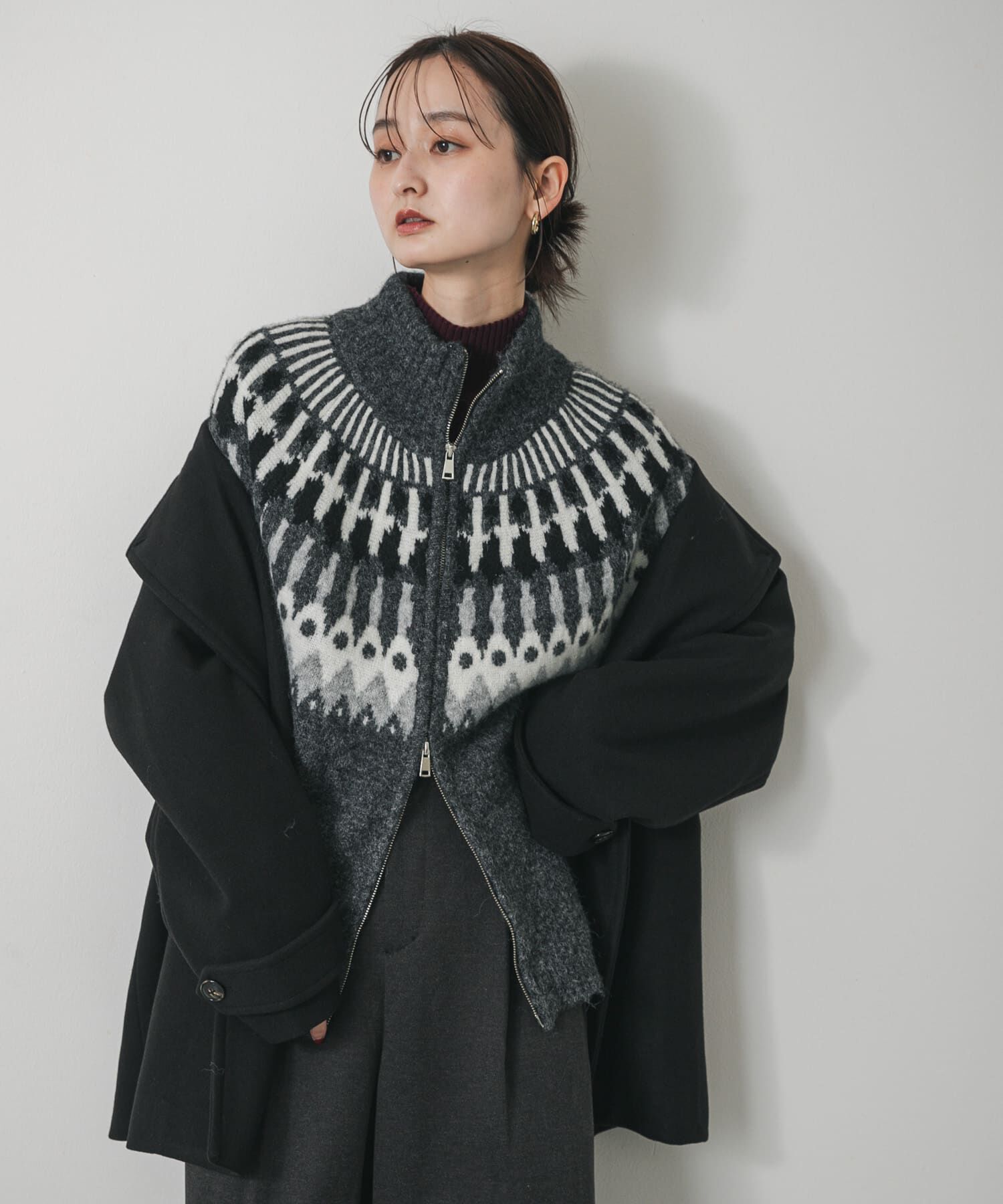 SENSE OF PLACE by URBAN RESEARCH「『洗濯可』ノルディックジップセーター」|ニット・セーター|チャコールグレー