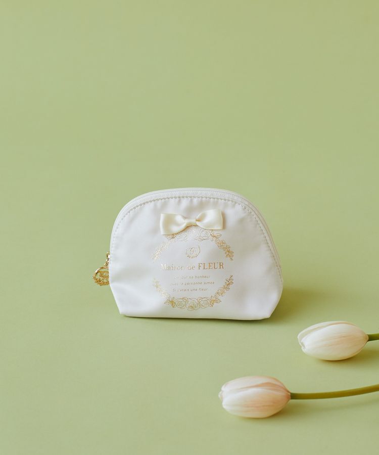 Maison de FLEUR「サテンリボンラウンドポーチ」|ポーチ|アイボリー