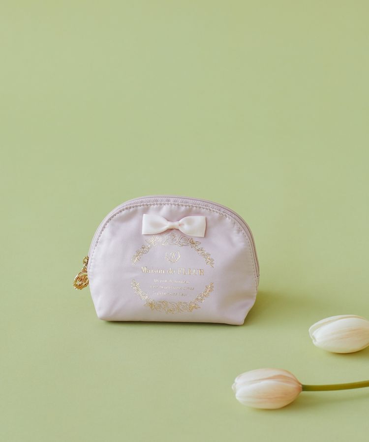 Maison de FLEUR「サテンリボンラウンドポーチ」|ポーチ|ライトピンク