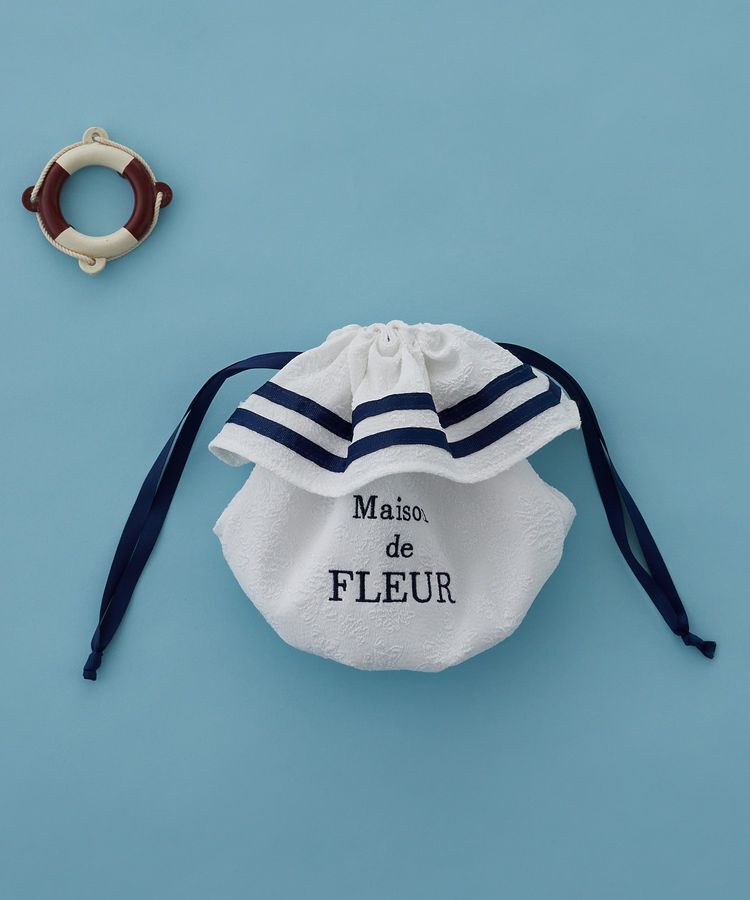 Maison de FLEUR「ラインリボンジャカード巾着ポーチ」|ポーチ|ホワイト