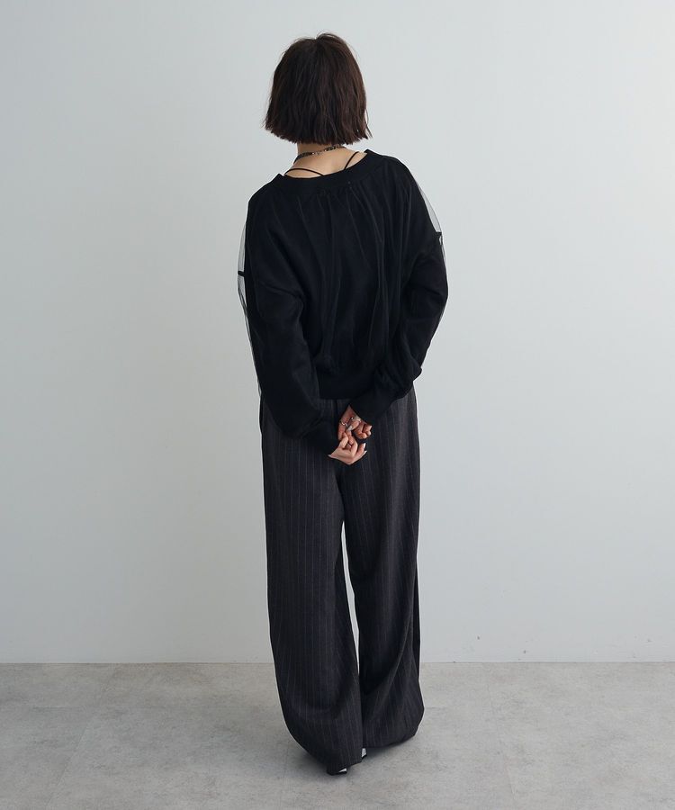 AnriettMusee「チュールドッキングVネックニットカーディガン」|カーディガン|