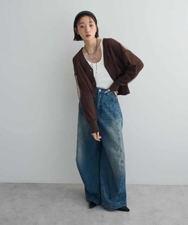 AnriettMusee「チュールドッキングVネックニットカーディガン」|カーディガン|