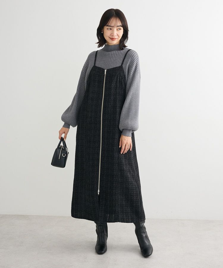 Green Parks「フロントZIPツイードキャミワンピース」|ワンピース|