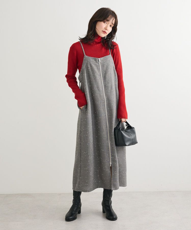 Green Parks「フロントZIPツイードキャミワンピース」|ワンピース|