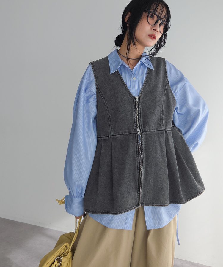 Green Parks「デニムペプラムジレ」|その他|Black