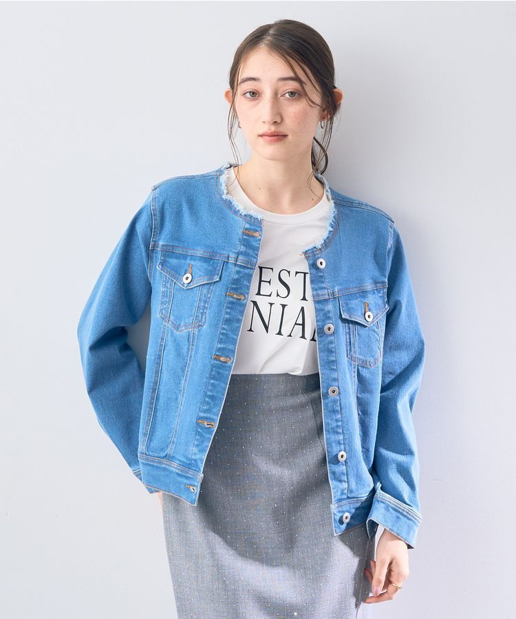 YECCA VECCA「ノーカラーストレッチGジャン」|テーラードジャケット|