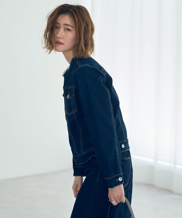 YECCA VECCA「ノーカラーストレッチGジャン」|テーラードジャケット|