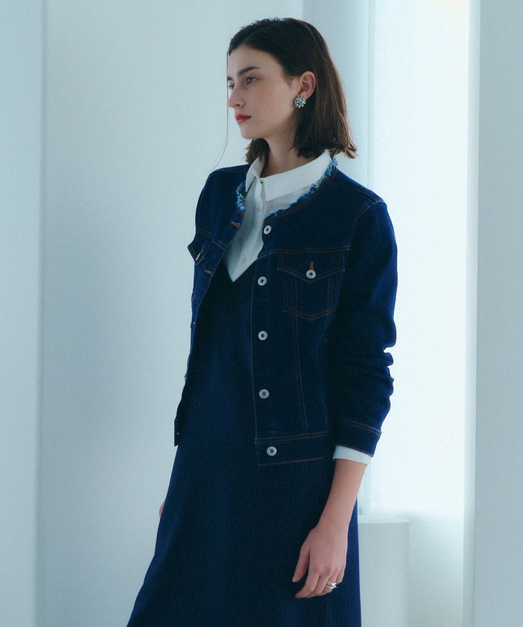 YECCA VECCA「ノーカラーストレッチGジャン」|テーラードジャケット|